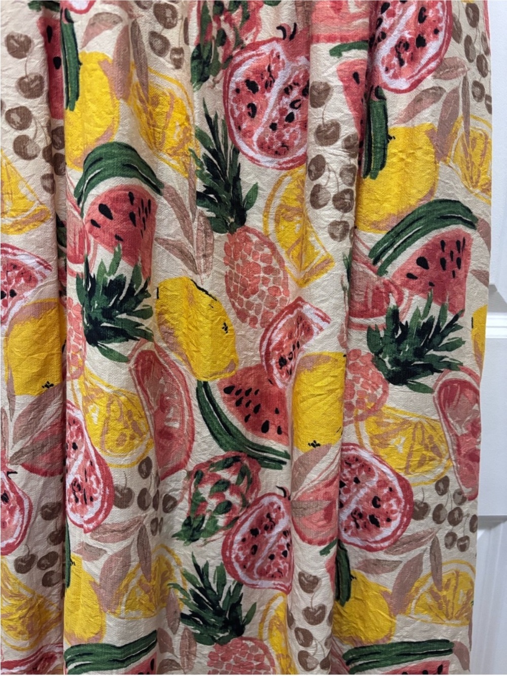 August Sky Fruit Print Tie Strap Midi Dress Size Large Tropical Summer Vacation - Picture 6 of 8